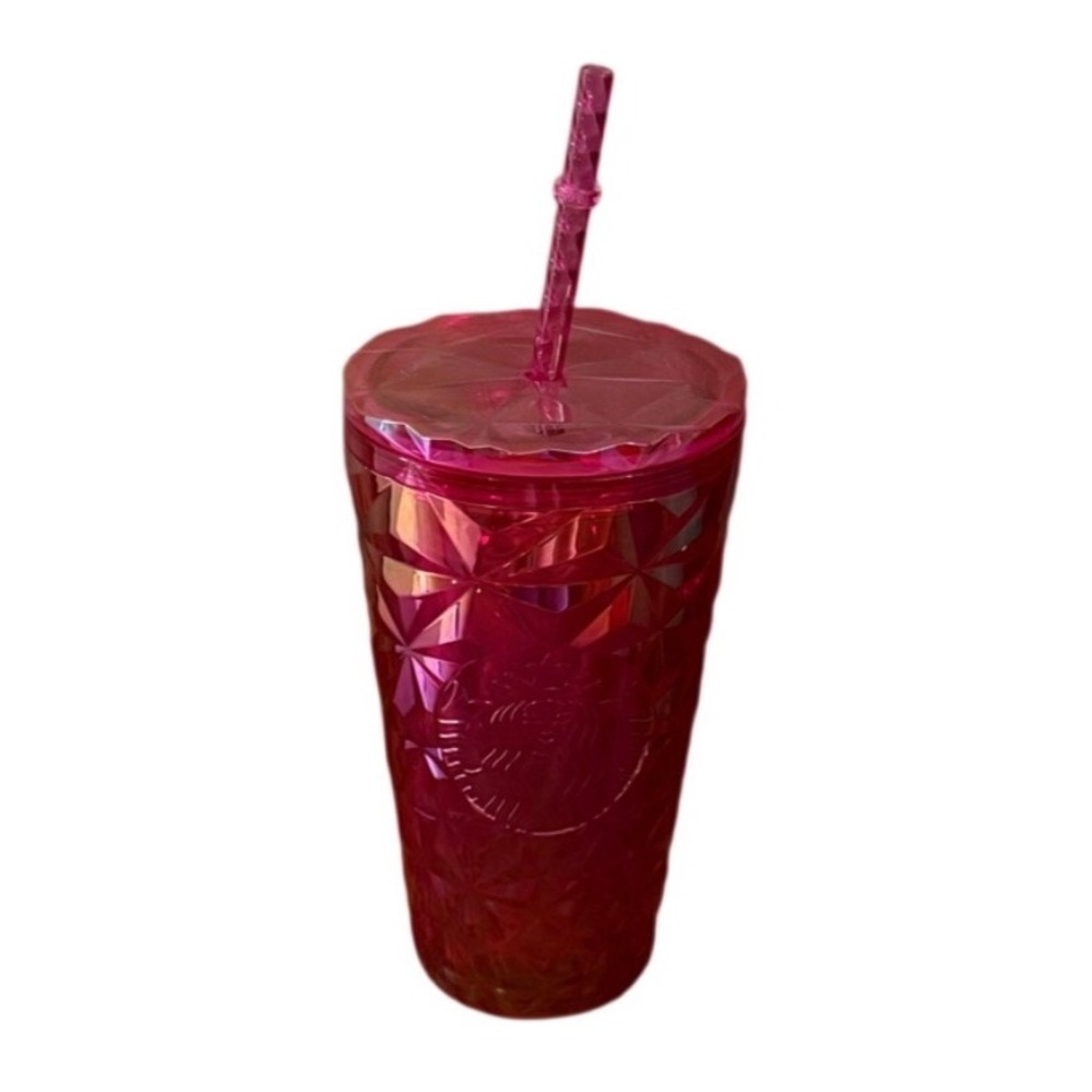 Starbucks Pink Jewel Faceted Cold Cup Tumbler 16oz‎ With Straw